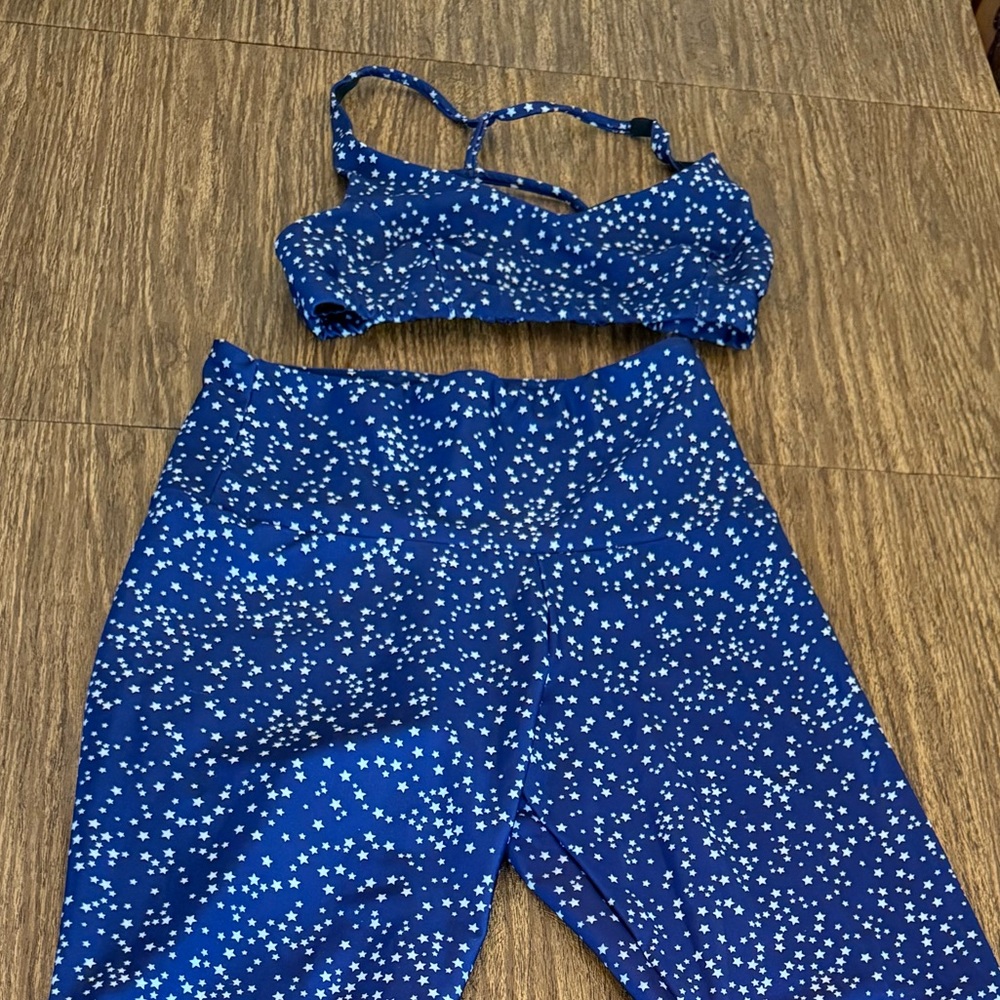 Women's Yoga Set Blue Star Print Pants with matching top